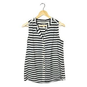 J. Crew Factory Navy and White Sleeveless Blouse